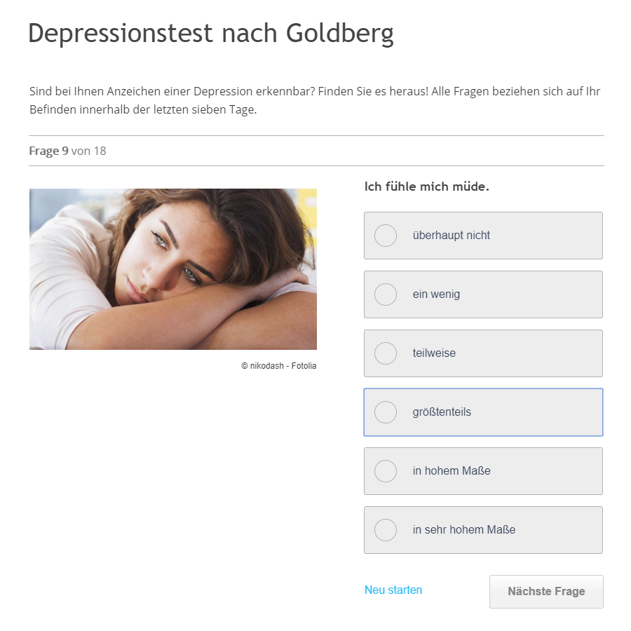 Abb. 12: Depressionstest nach Goldberg  Müdigkeitsempfinden. Quelle: netdoktor.de